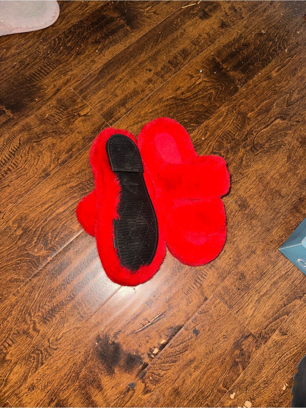 Red Furry Slide Slippers - Picture 4 of 11